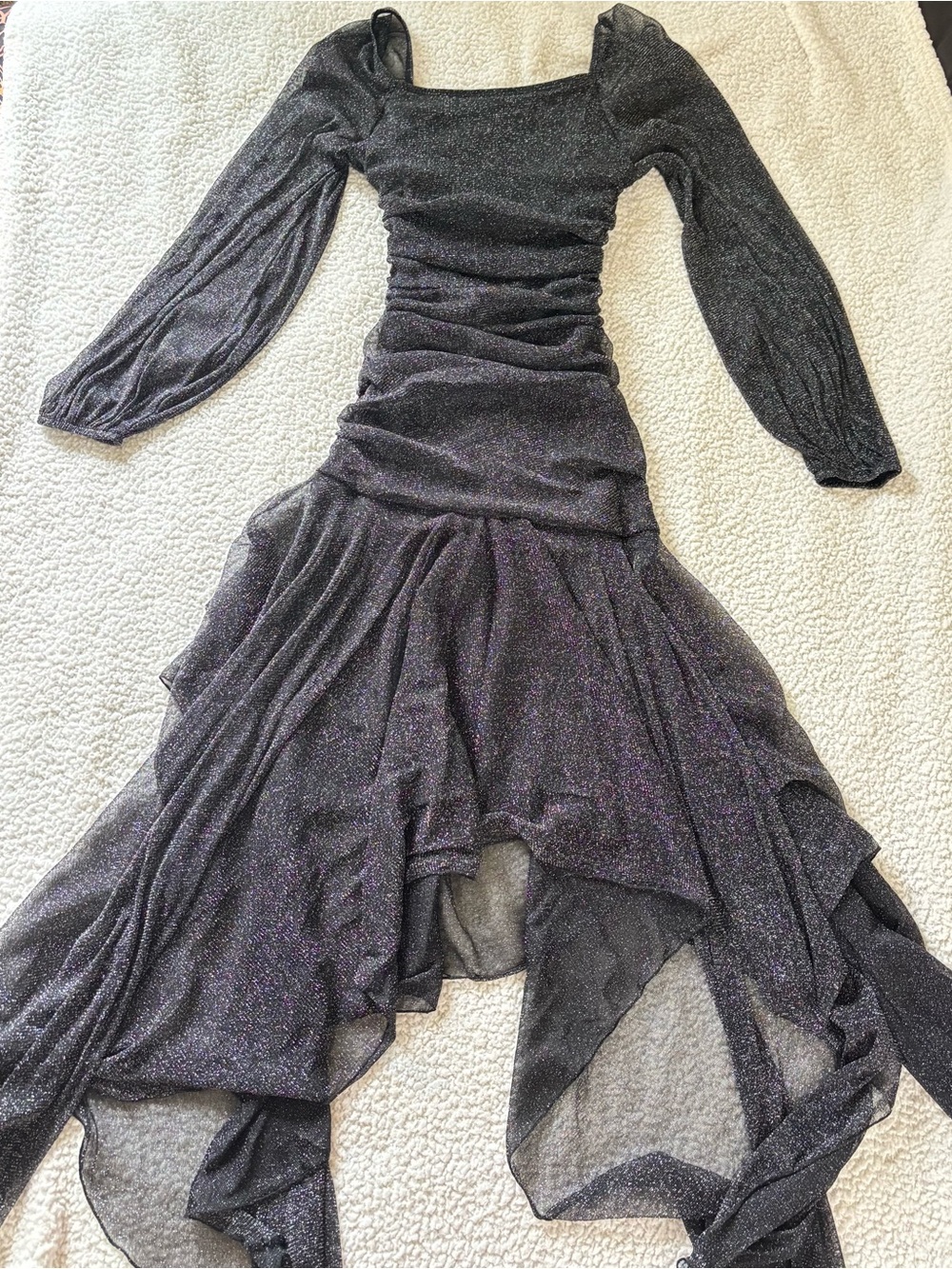 SHEIN Black Shimmer Ruched High-Low Evening Dress